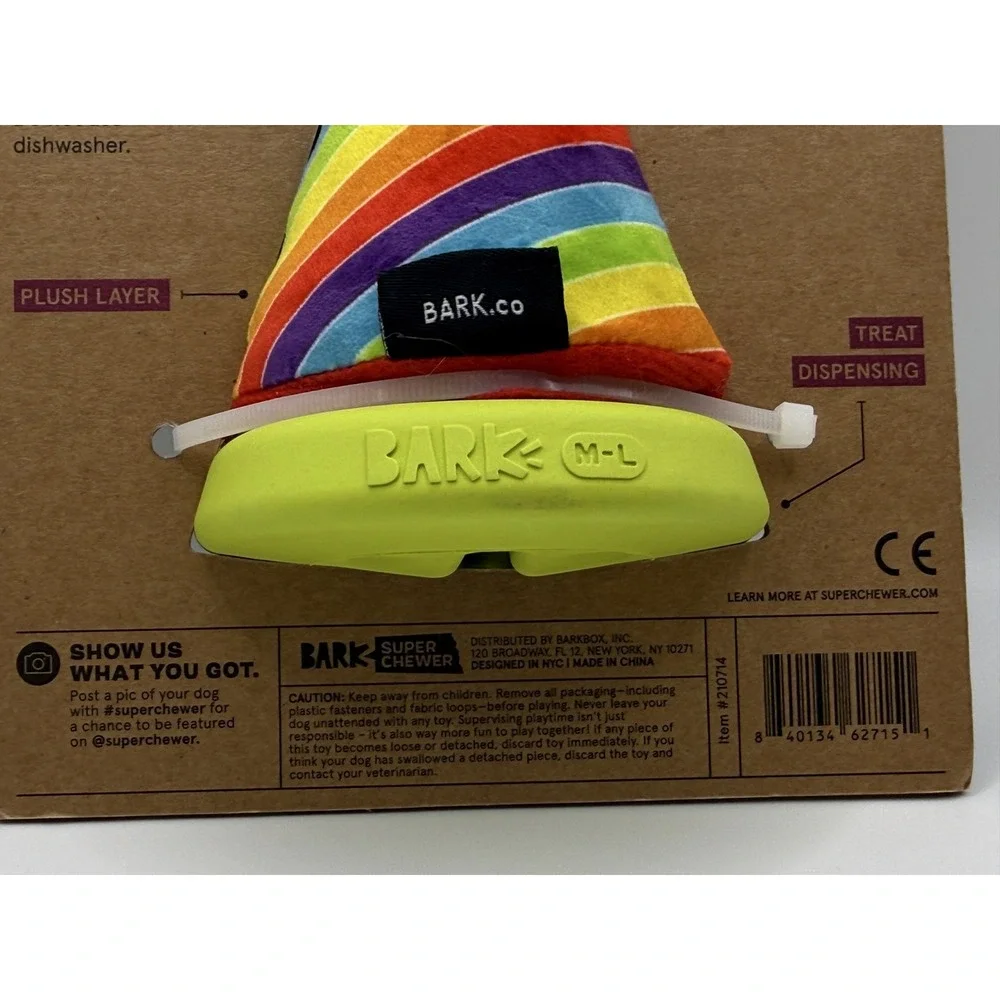 Bark Super Chewer Treat Yourself Dog Toy Rainbow Rip + Reveal Medium-Large
